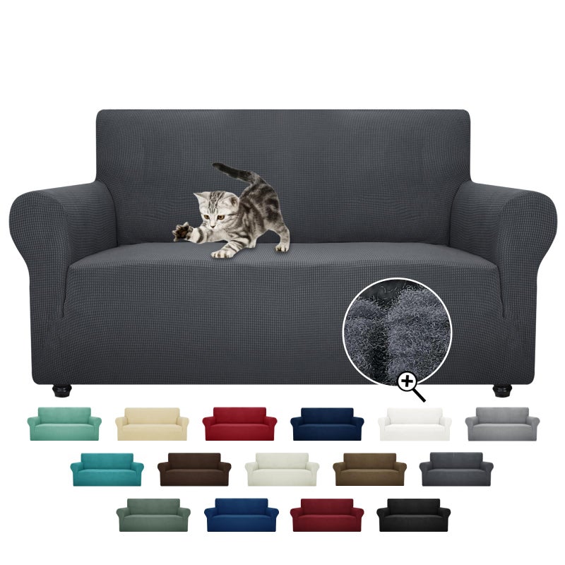 ZNSAYOTX Super Stretch Couch Cover Love Seat Sofa Covers for Living Room Dogs Pet Friendly Furniture Protector Spandex Loveseat Slipcovers with Anti Slip Foam Sticks (Dark Grey, Loveseat) - Image 1